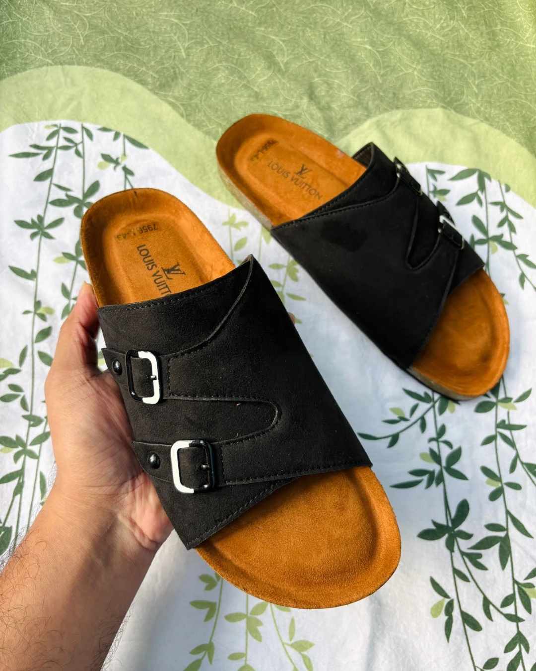 Dual-Strap Black Men's Slides