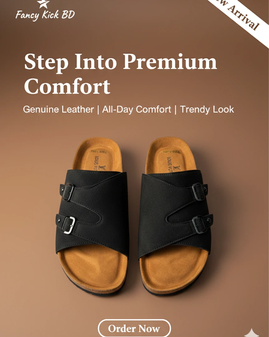 Dual-Strap Black Men's Slides