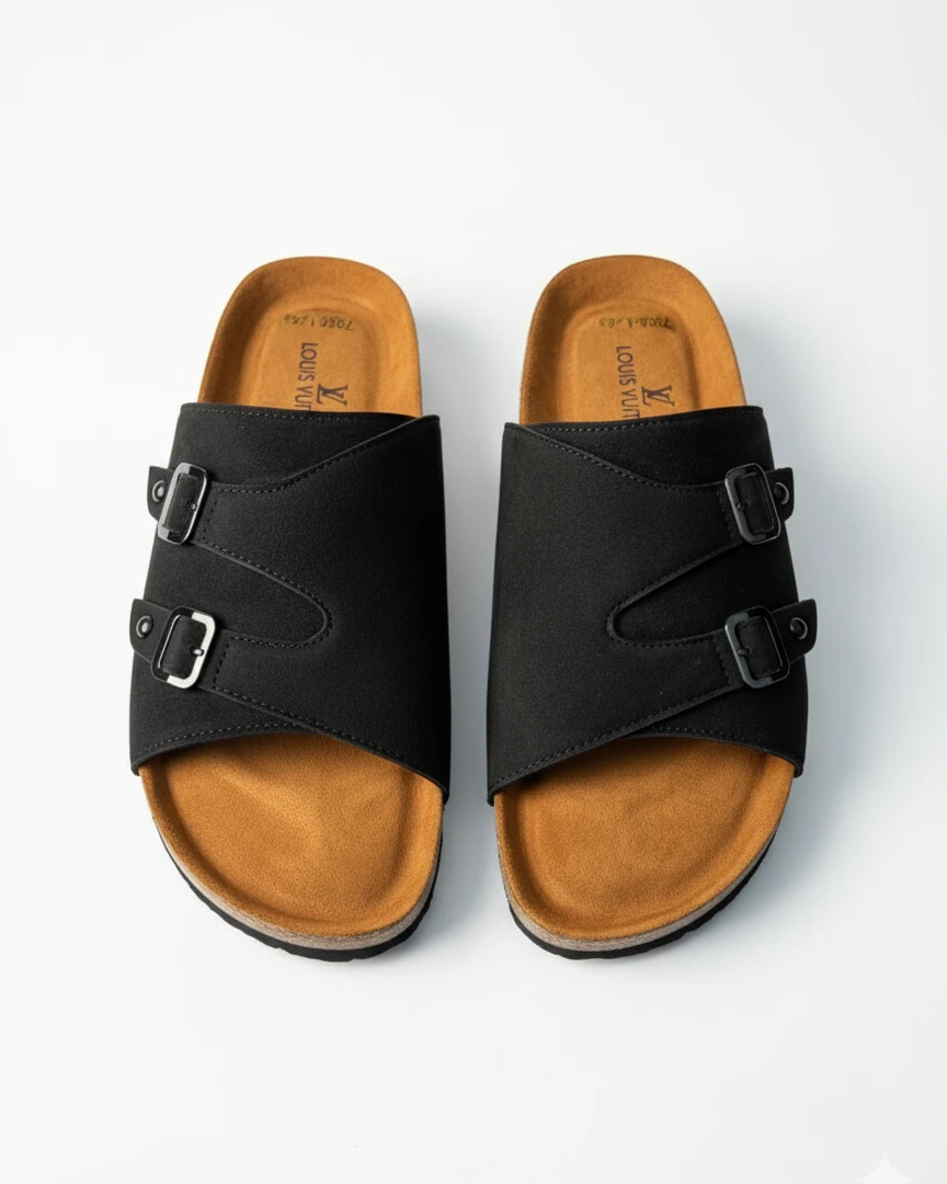 Dual-Strap Black Men's Slides