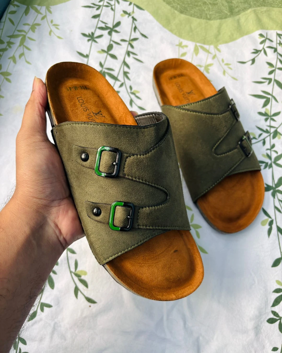 Dual-Strap Olive Men's Slides