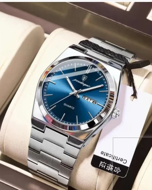 Poedagar Silver Zenith - Men's Brushed Steel Luxury Watch