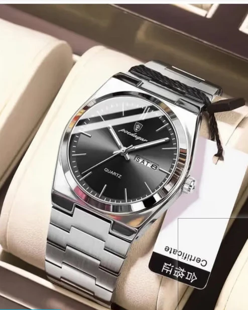 Poedagar Silver Zenith - Men's Brushed Steel Luxury Watch