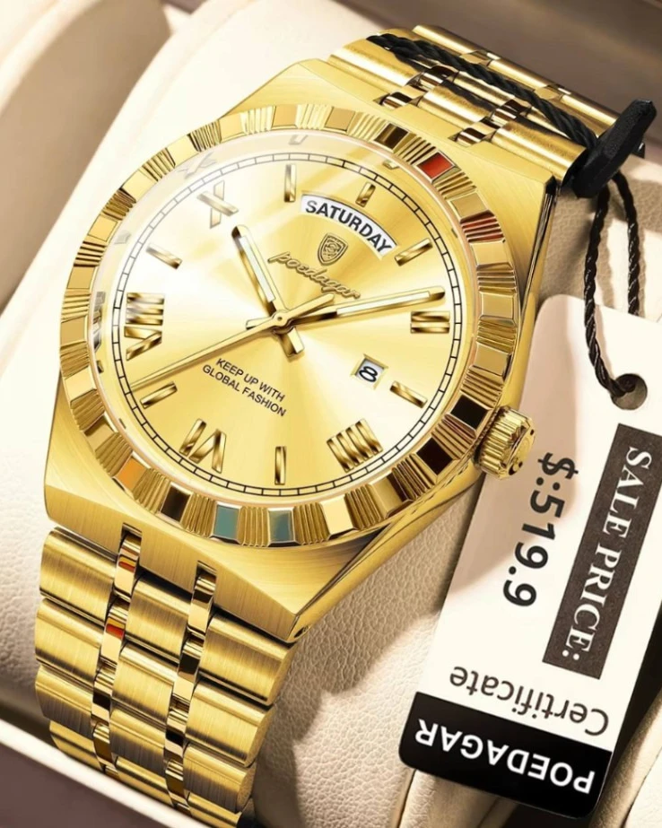 Poedagar Royal Emerald – Two-Tone Roman Numeral Luxury Watch
