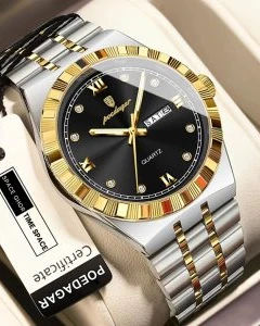 Poedagar Royal Emerald – Two-Tone Roman Numeral Luxury Watch