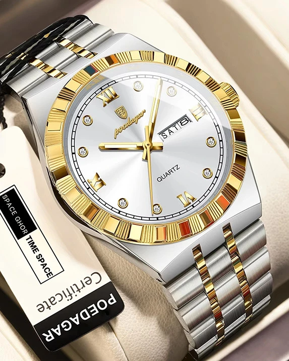 Poedagar Royal Emerald – Two-Tone Roman Numeral Luxury Watch