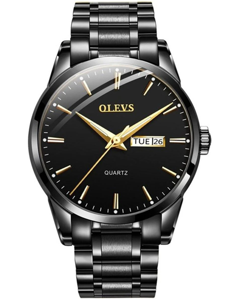 OLEVS Midnight Azure – Men’s Stealth Black & Blue Executive Watch