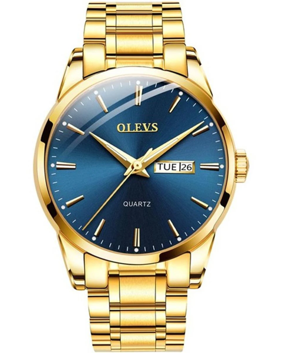 OLEVS Midnight Azure – Men’s Stealth Black & Blue Executive Watch