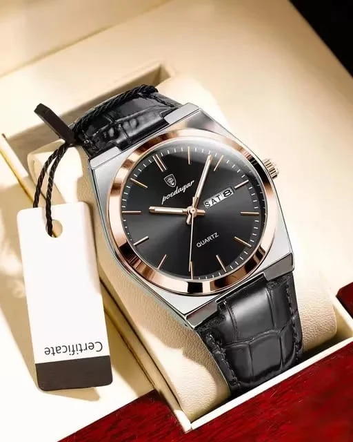 Poedagar Sovereign Rose – Men’s Two-Tone Leather Executive Watch