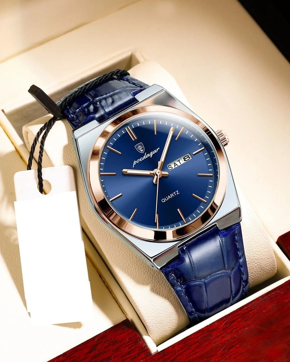 Poedagar Sovereign Rose – Men’s Two-Tone Leather Executive Watch