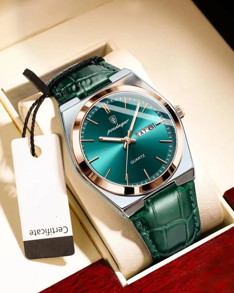 Poedagar Sovereign Rose – Men’s Two-Tone Leather Executive Watch