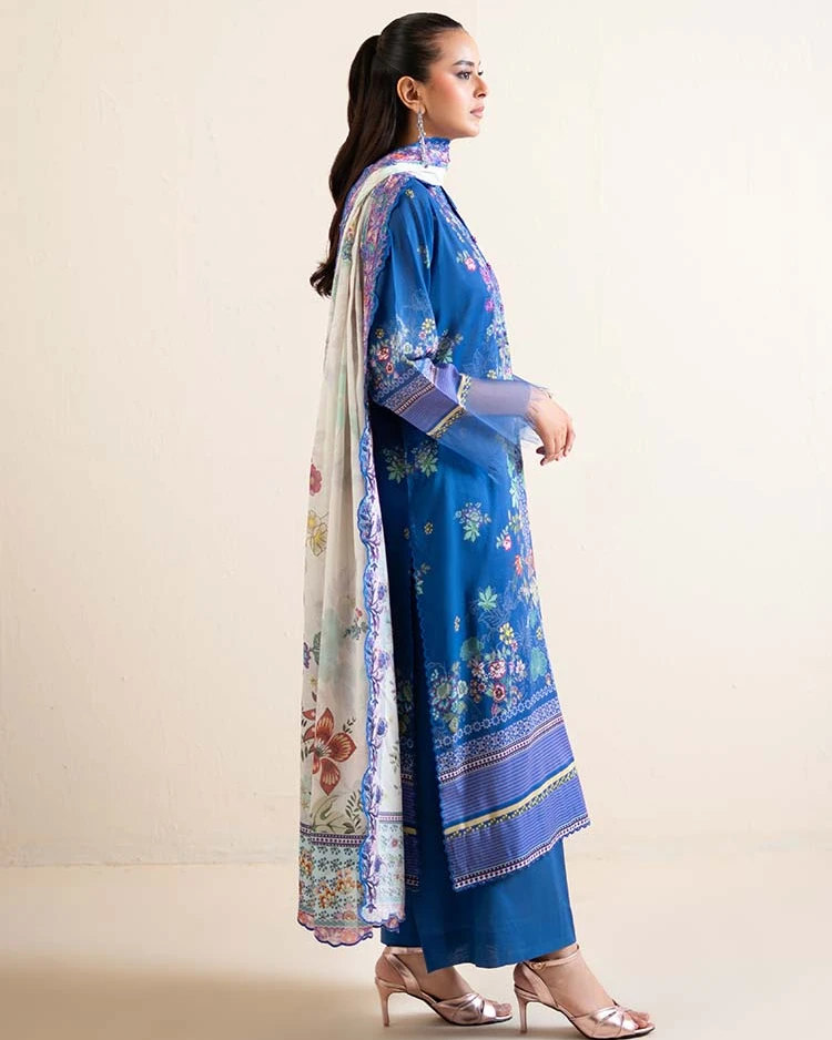 Pakistani Hania by Binaas Unstitched – Sapphire Floral Serenity