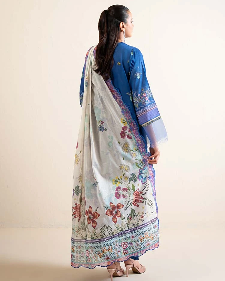 Pakistani Hania by Binaas Unstitched – Sapphire Floral Serenity