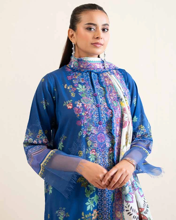 Pakistani Hania by Binaas Unstitched – Sapphire Floral Serenity