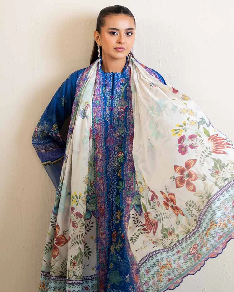 Pakistani Hania by Binaas Unstitched – Sapphire Floral Serenity