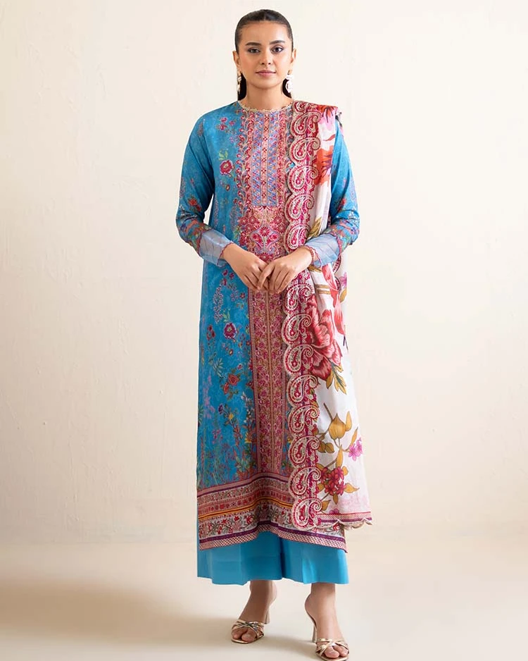 Pakistani Hania by Binaas Unstitched – Cerulean Paisley Charm