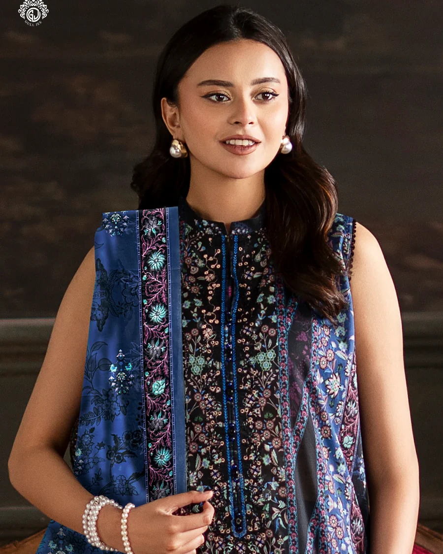 Pakistani Sorrel by Gull Jee Embroidered Unstitched 3 Piece Lawn- Navy