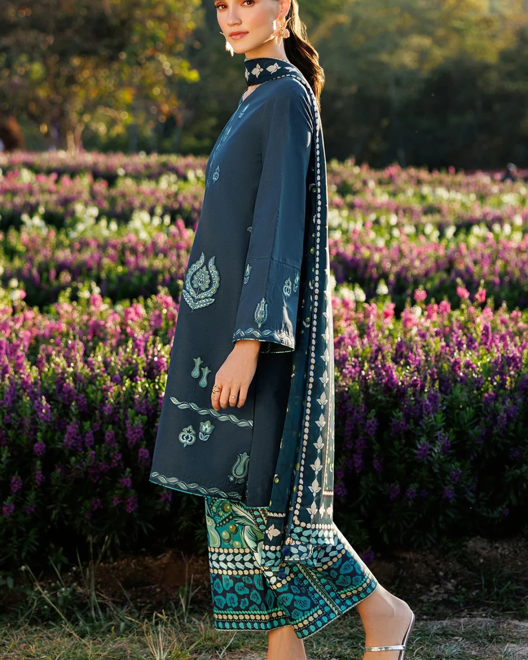 Pakistani Jasmine Unstitched Lawn – Deep Teal & Emerald Edition