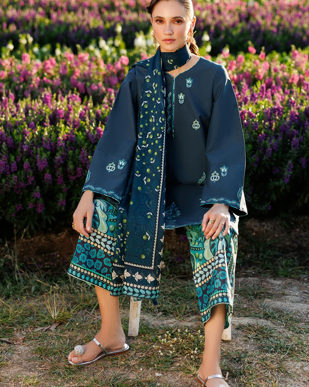 Pakistani Jasmine Unstitched Lawn – Deep Teal & Emerald Edition