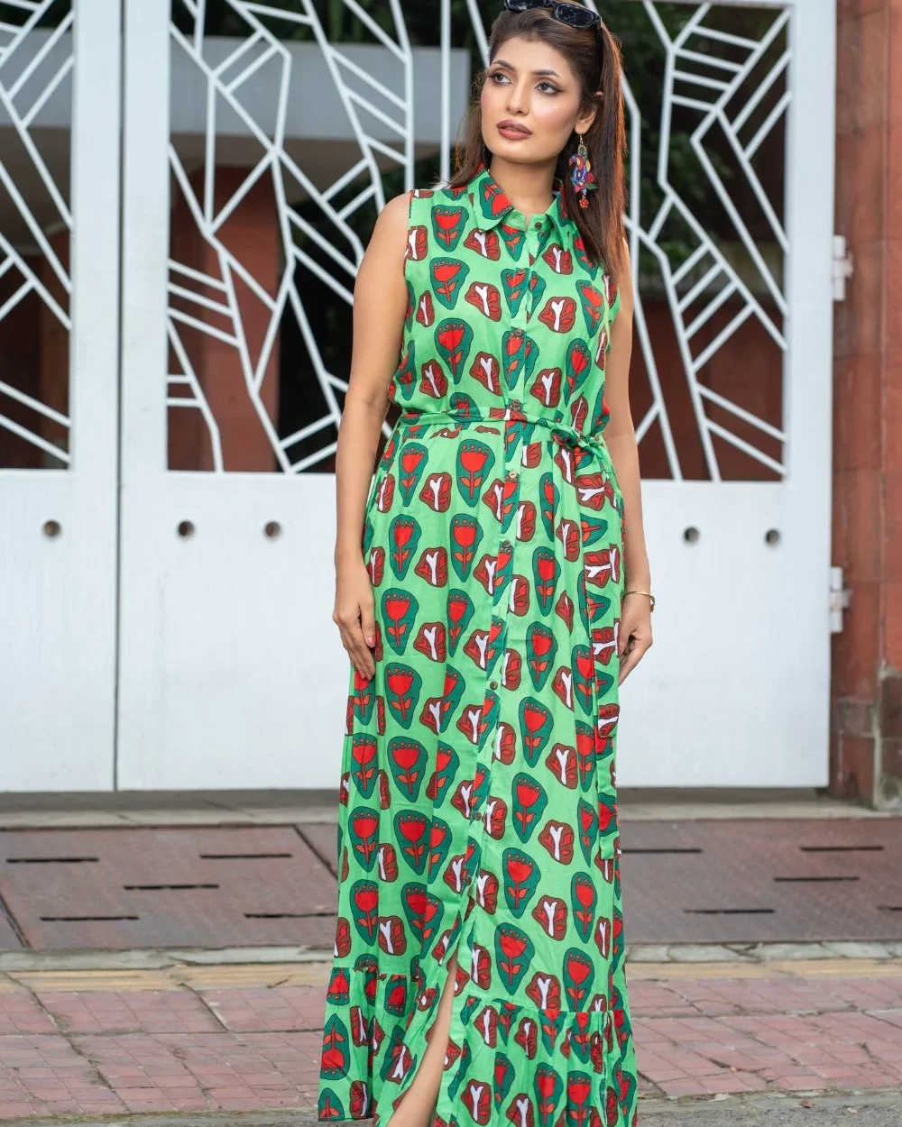 Crimson Crest Shirt Dress