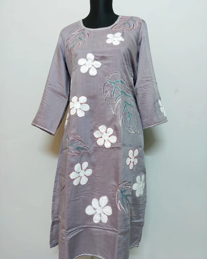 Silver Meadow Appliqué Cotton Kurti