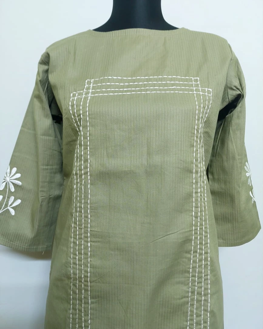 Olive Garden Kantha-Stitch Cotton Kurti
