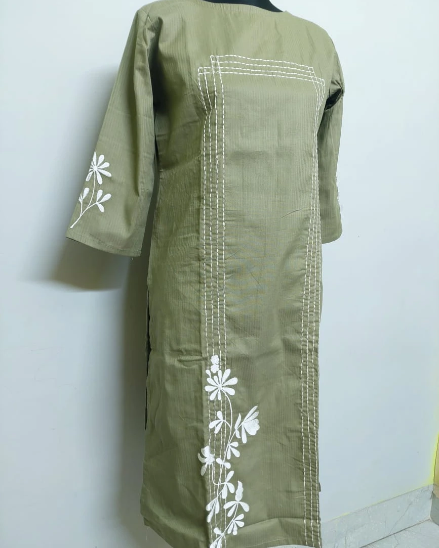 Olive Garden Kantha-Stitch Cotton Kurti