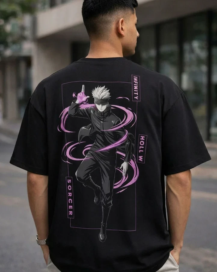 Infinity Sorcerer Anime Drop Shoulder T-Shirt-Black