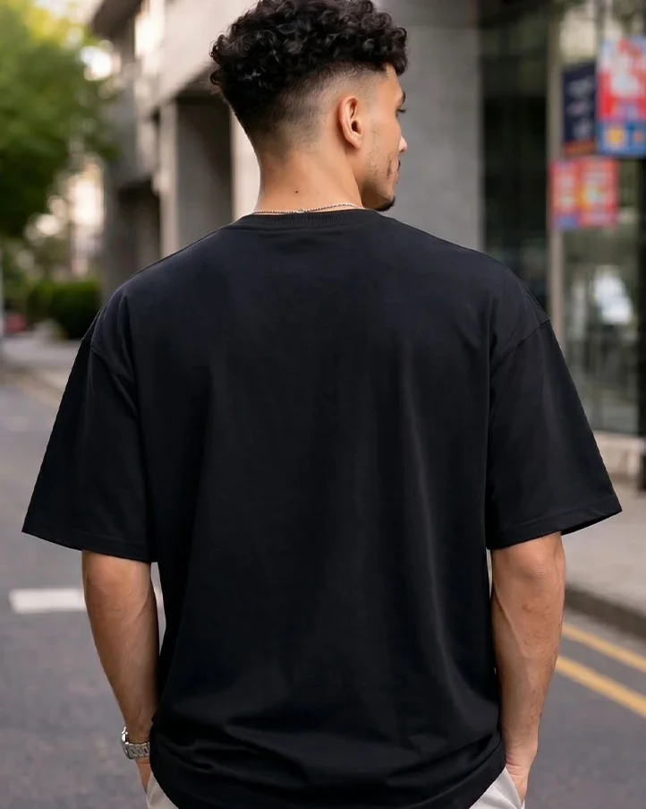 Sasuke Anime Statement Drop Shoulder T-Shirt-Black