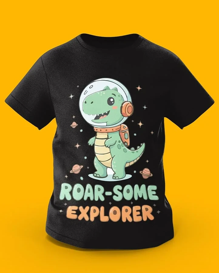 GoofyGiraffe “Roar-Some Explorer” Dino Astronaut Kids TEE