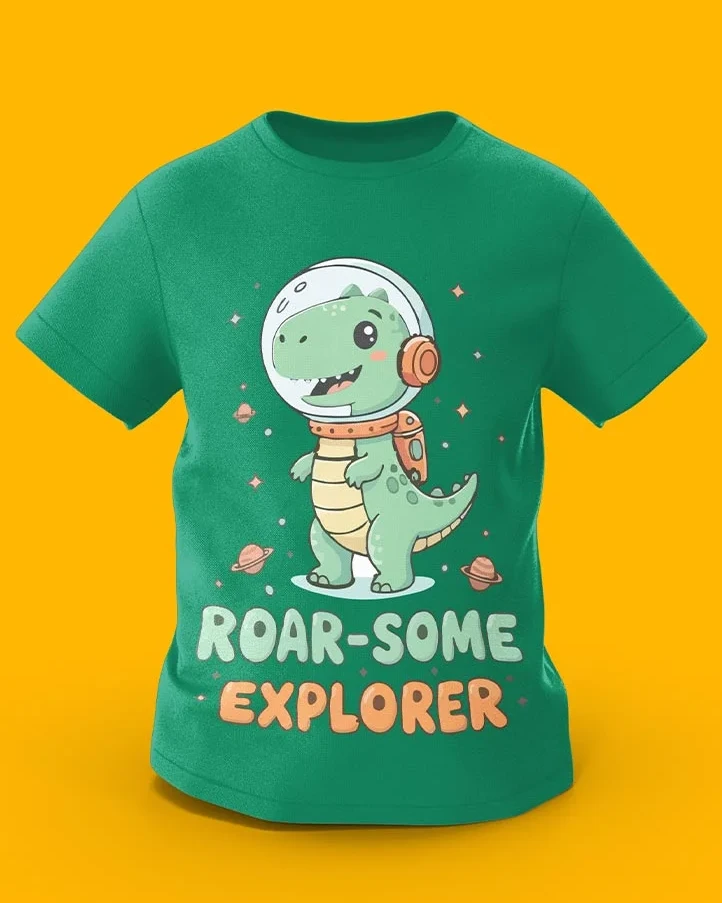 GoofyGiraffe “Roar-Some Explorer” Dino Astronaut Kids TEE
