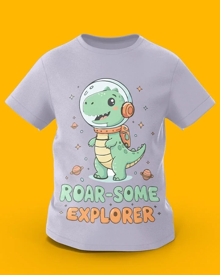 GoofyGiraffe “Roar-Some Explorer” Dino Astronaut Kids TEE