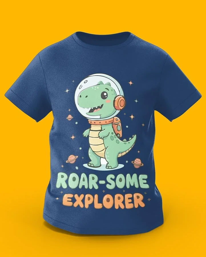 GoofyGiraffe “Roar-Some Explorer” Dino Astronaut Kids TEE