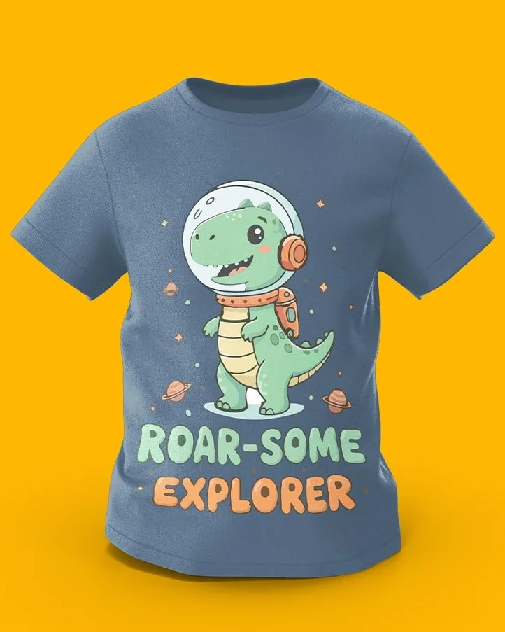 GoofyGiraffe “Roar-Some Explorer” Dino Astronaut Kids TEE