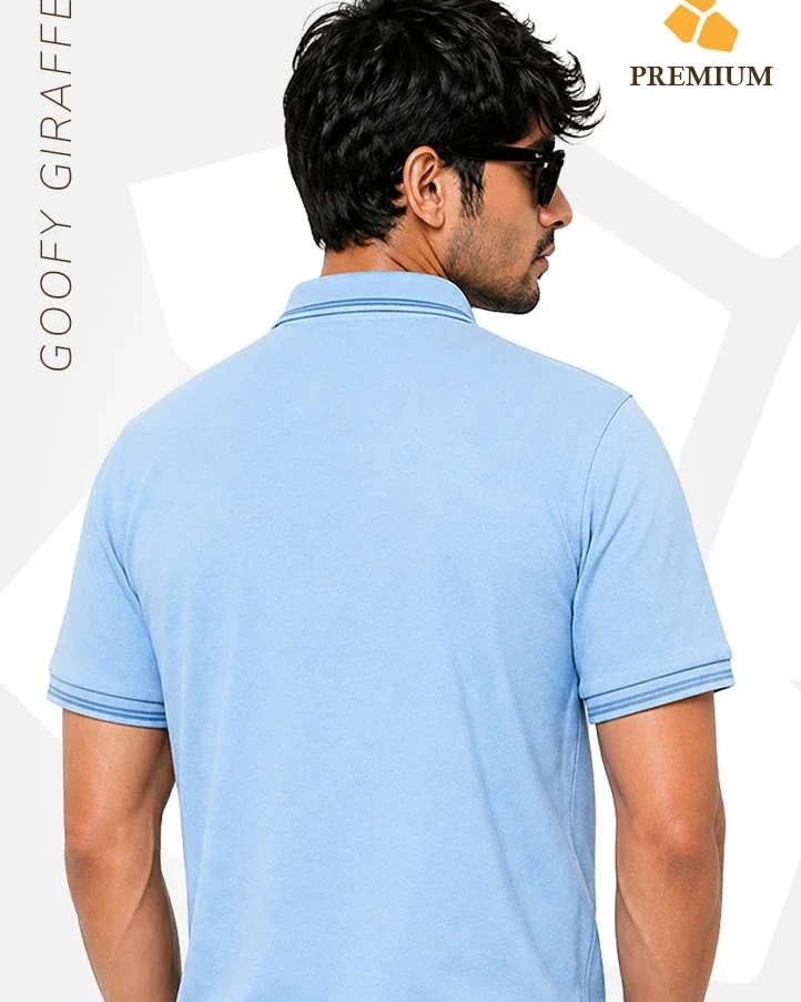 GoofyGiraffe”Premium Sky Blue” Double Lacoste Polo T-Shirt