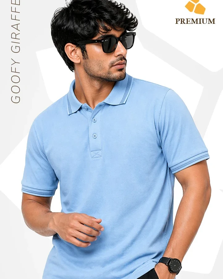 GoofyGiraffe”Premium Sky Blue” Double Lacoste Polo T-Shirt