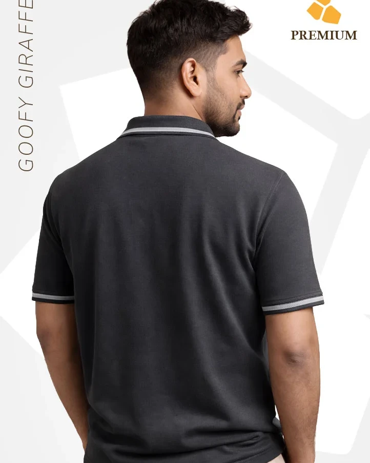 GoofyGiraffe”Premium Stripe Collar” Black Polo T-Shirt