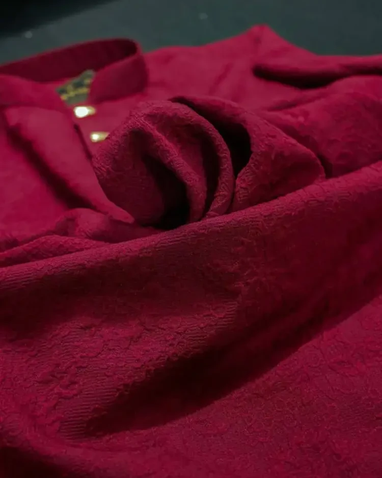 Chinese Embossed Cotton Panjabi (Maroon) - NEW