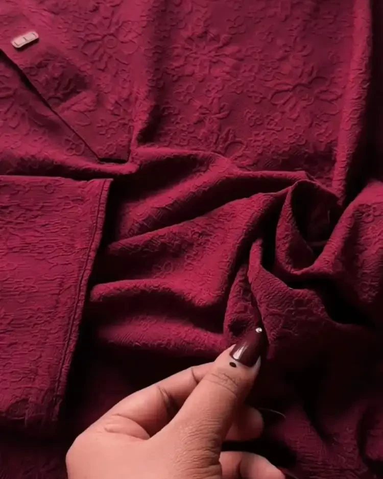Chinese Embossed Cotton Panjabi (Maroon) - NEW