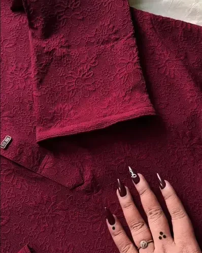 Chinese Embossed Cotton Panjabi (Maroon) - NEW