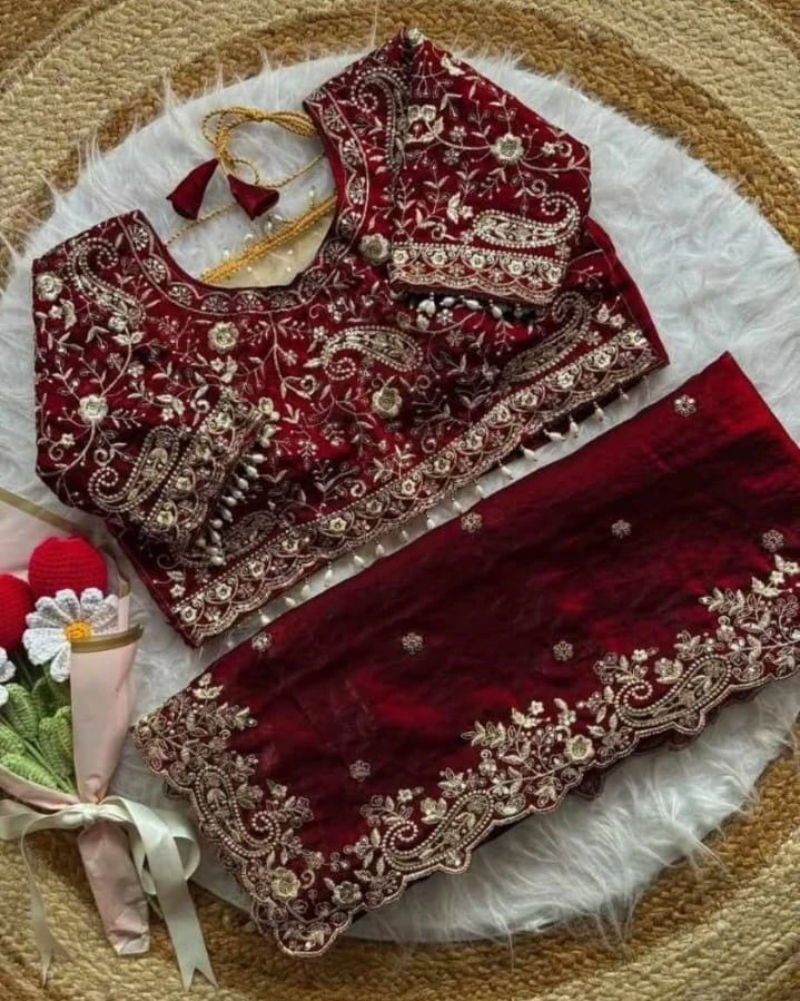 Crimson Elegance Multi-Sequence Saree Set