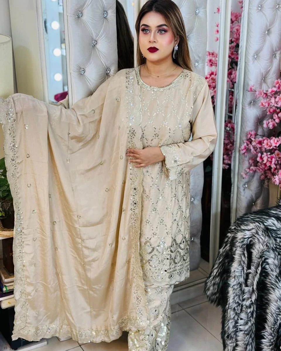Champagne Luxe Mirror Work Sharara Set