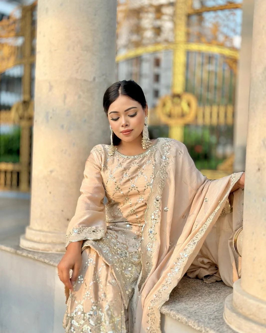 Champagne Luxe Mirror Work Sharara Set