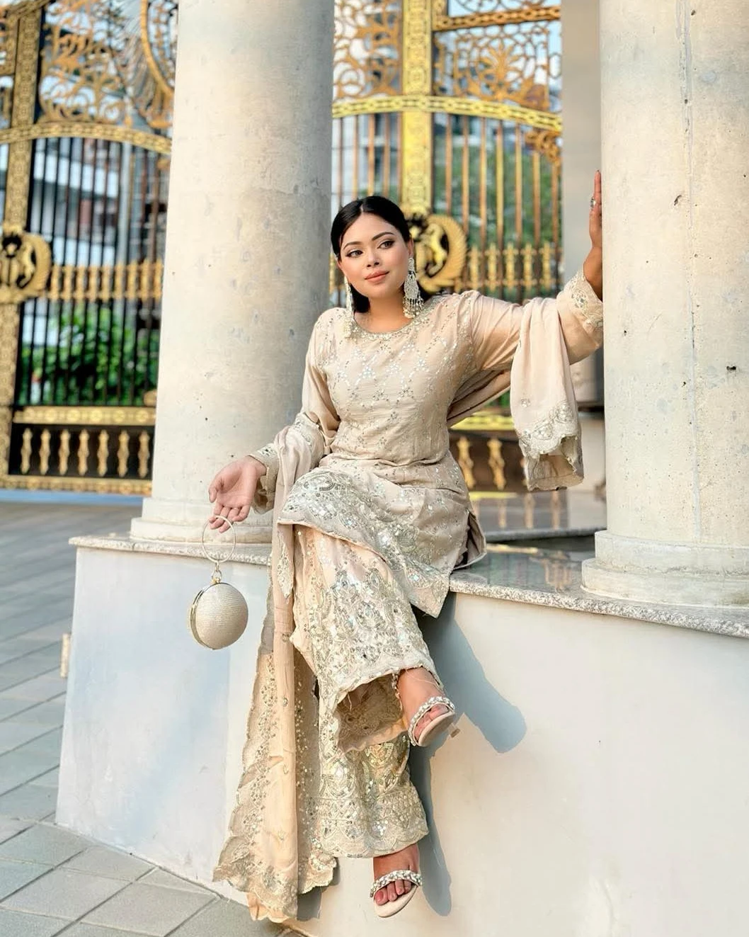 Champagne Luxe Mirror Work Sharara Set