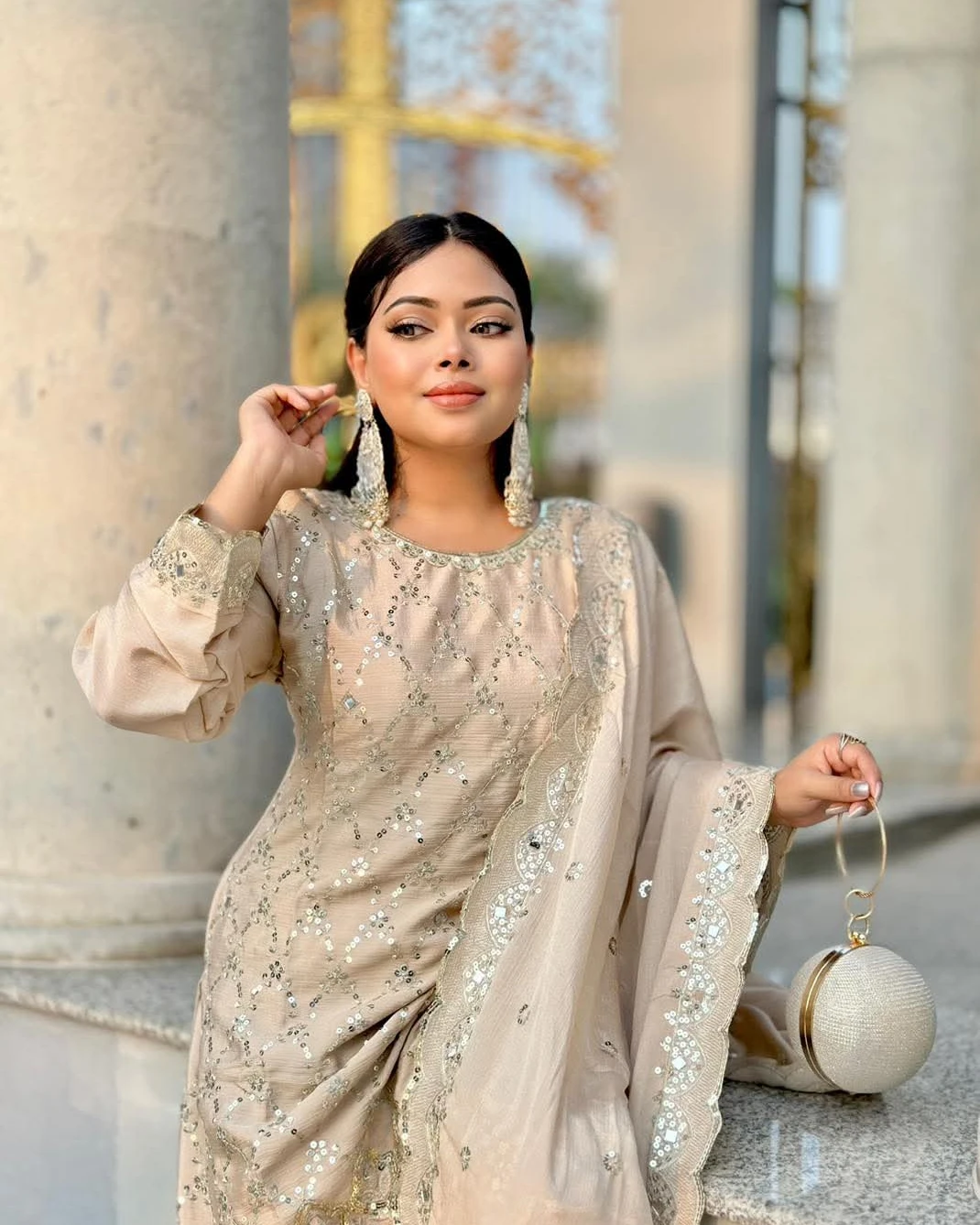 Champagne Luxe Mirror Work Sharara Set
