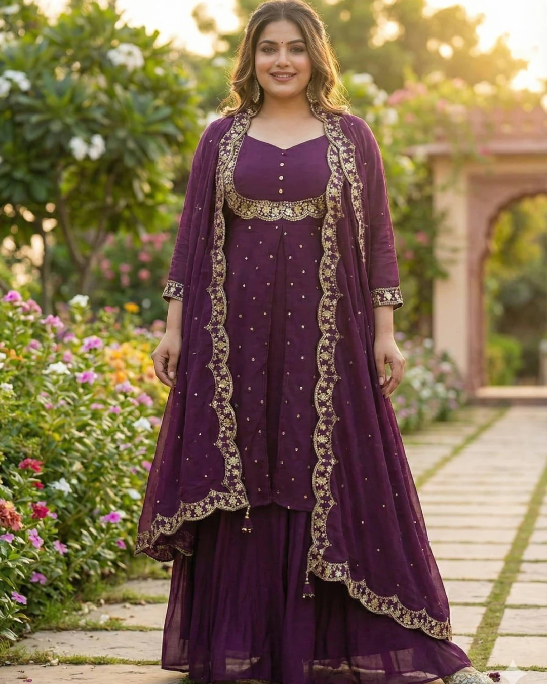 Mehru Regal Brown Plus Size Cape Lehenga Set