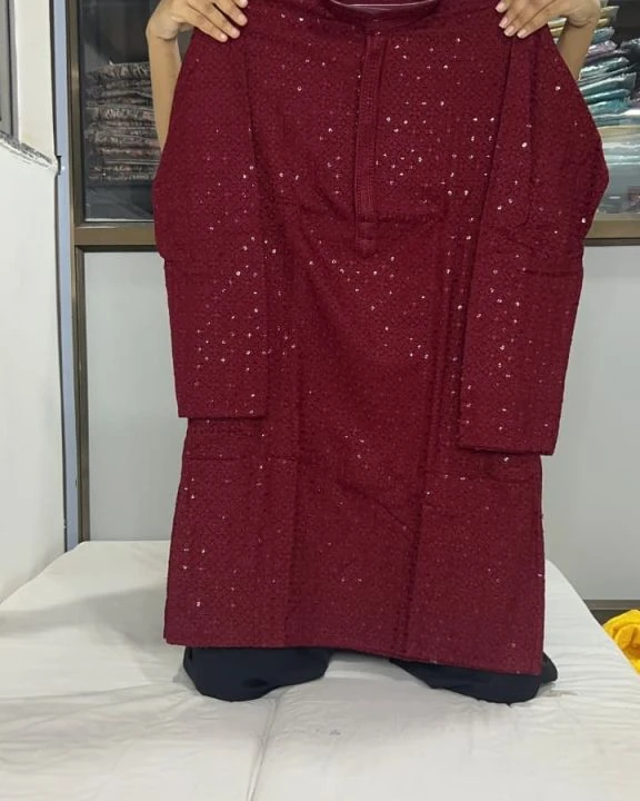 Heritage Wine Chikan Work Panjabi Kurta
