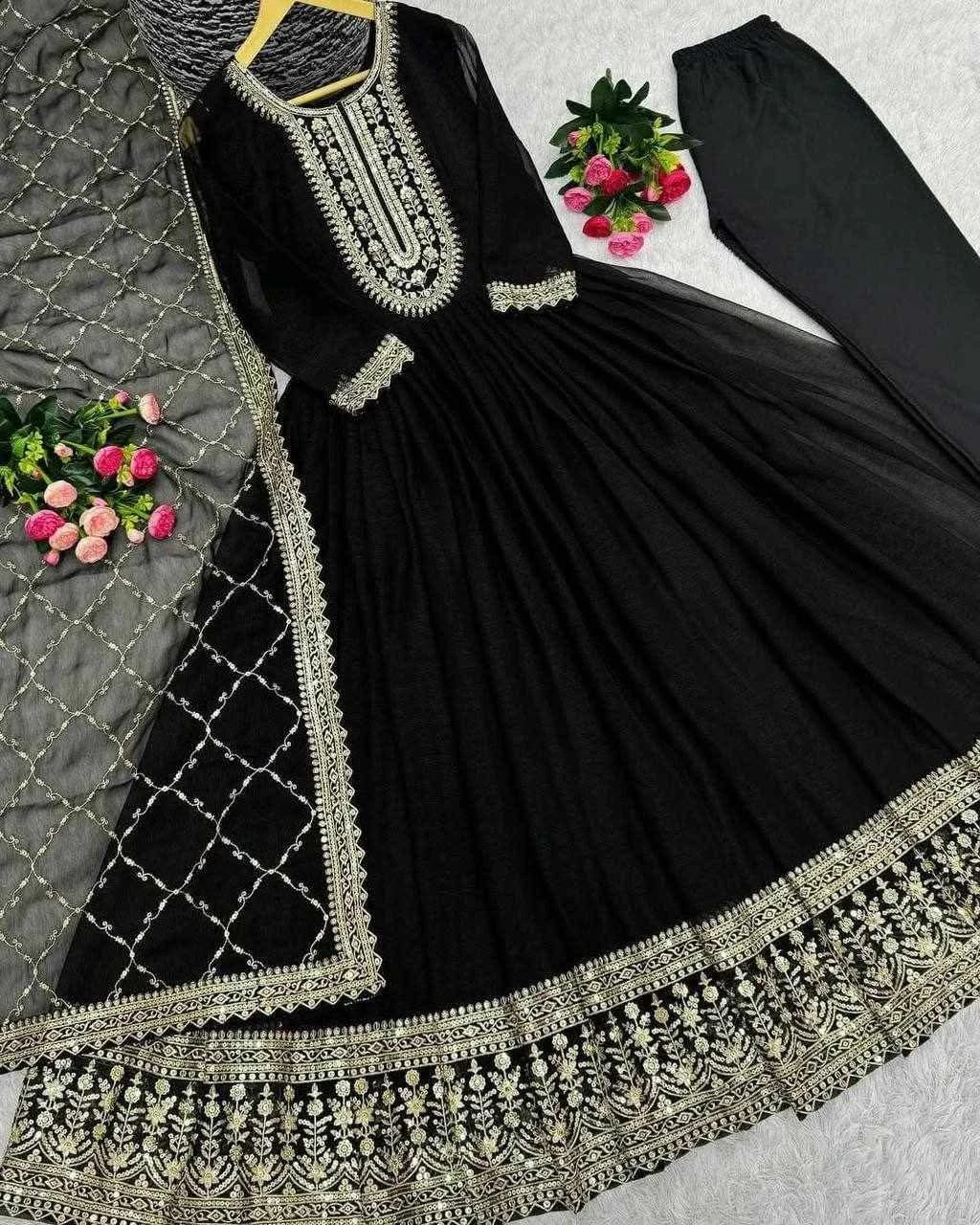 Onyx Shimmer Embroidery Gown Set