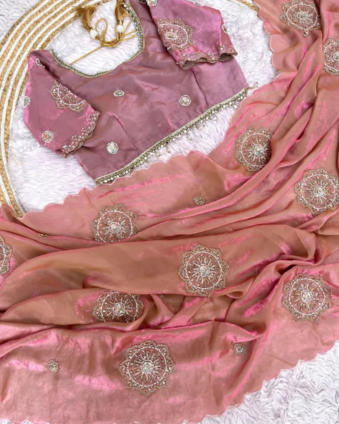 Serene Blossom Space Silk Saree Set