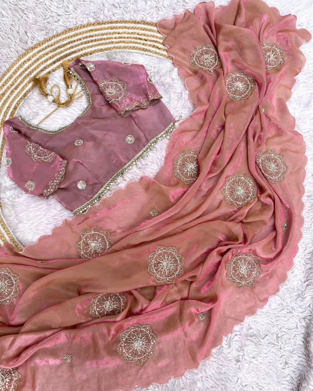 Serene Blossom Space Silk Saree Set
