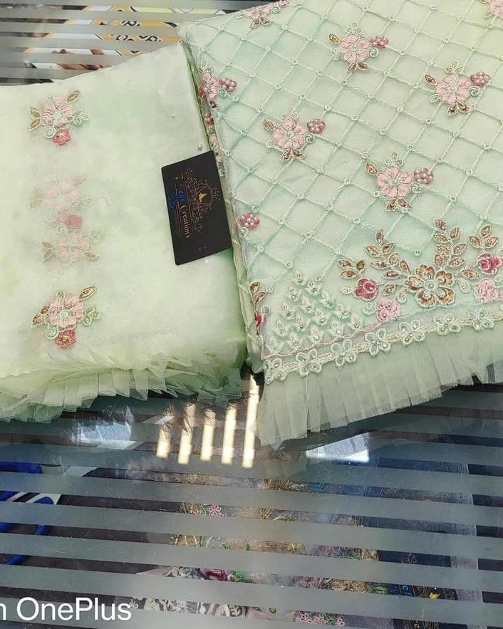 Mint Pearl Bloom Unstitched Three-Piece Set